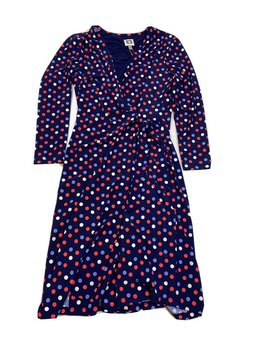 NEW Anne Klein Women's Blue Polka Dot Faux Wrap Shift Dress - XS