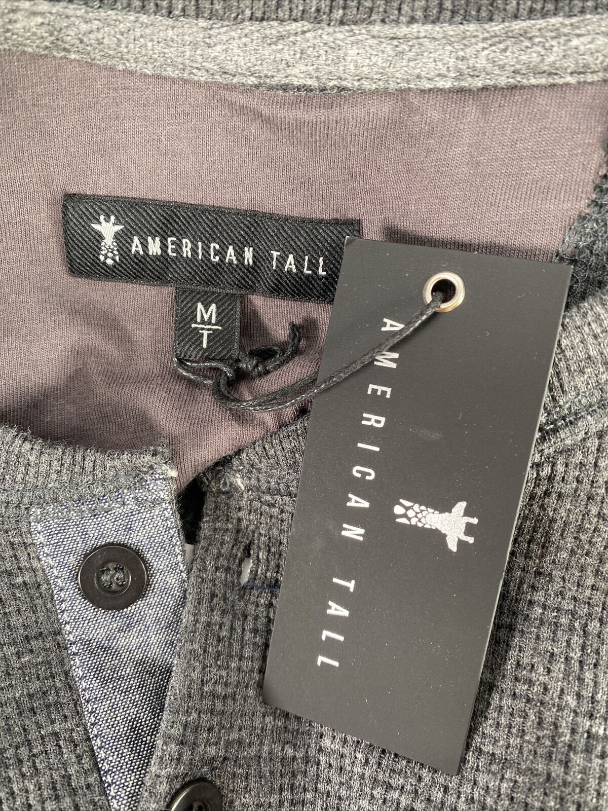 NEW American Tall Mens Gray Waffle Knit Long Sleeve Henley T-Shirt -MTall