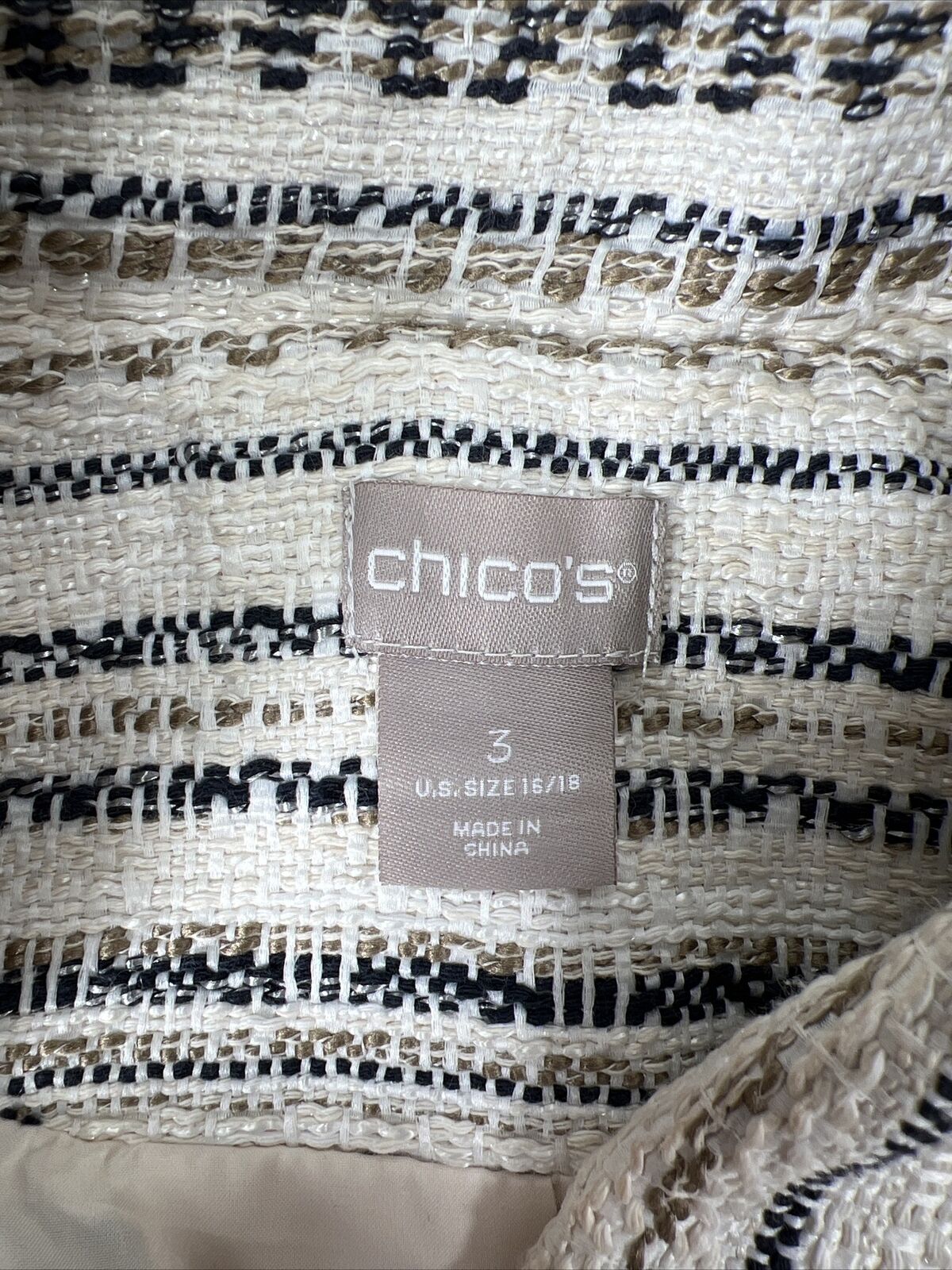 Chico's Chaqueta con cremallera completa de tweed texturizado color marfil para mujer - 3 US 16/18