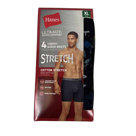 NEW Hanes Men's Blue Cotton Stretch Pack of 4 Tagless Boxer Briefs - XL