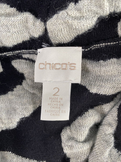 Chico's Women's Gray/Black Boiled Wool Blend Full Zip Cardigan - 2 (US L)