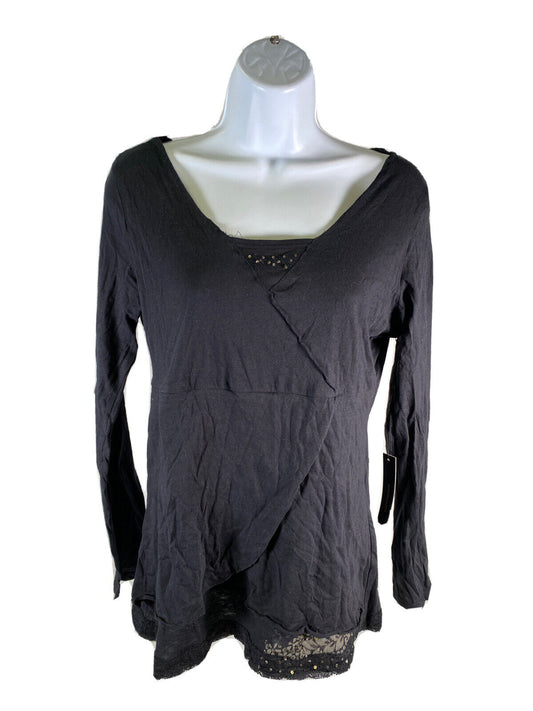 NEW BCBGMAXAZRIA Women's Black Long Sleeve Sequin Accent Shirt Sz L