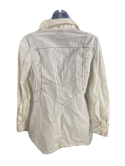 Soft Aroundings Blusa blanca de manga larga con botones para mujer - S Petite