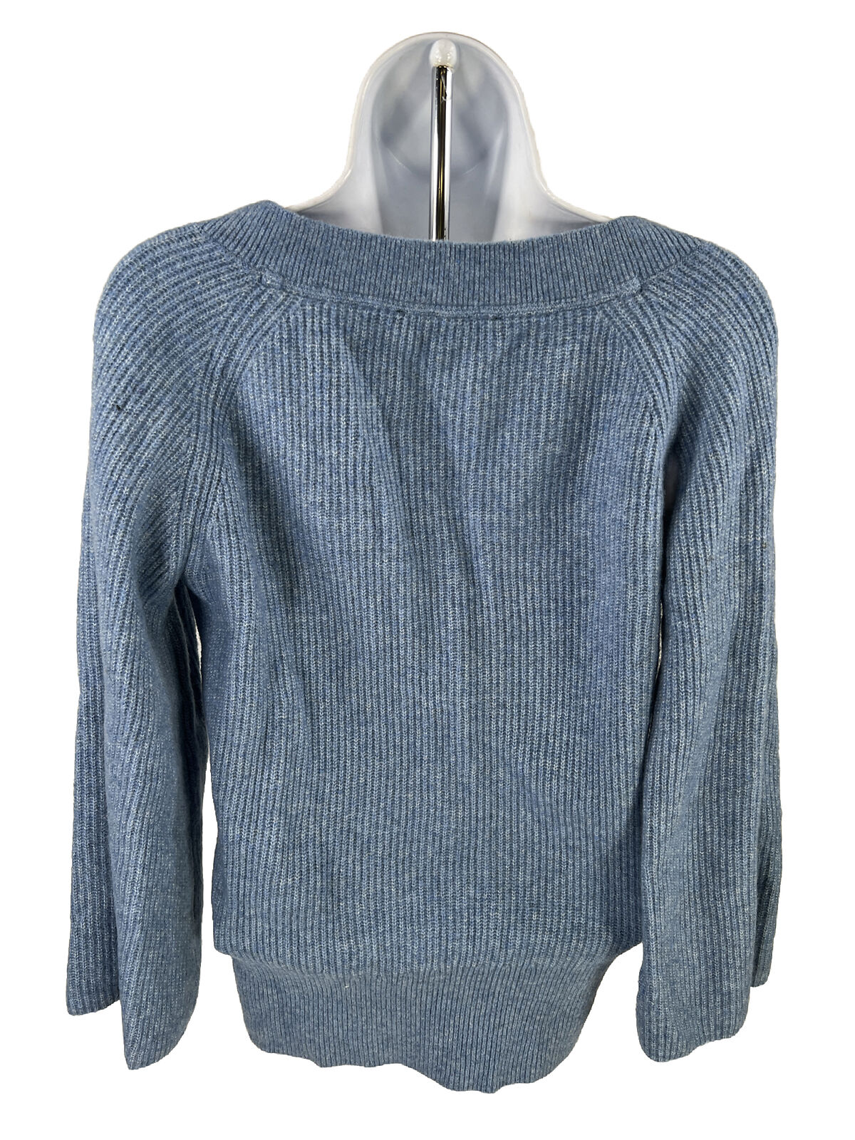 White House Black Market Women's Blue 3/4 Sleeve Wool Blend Sweater - M