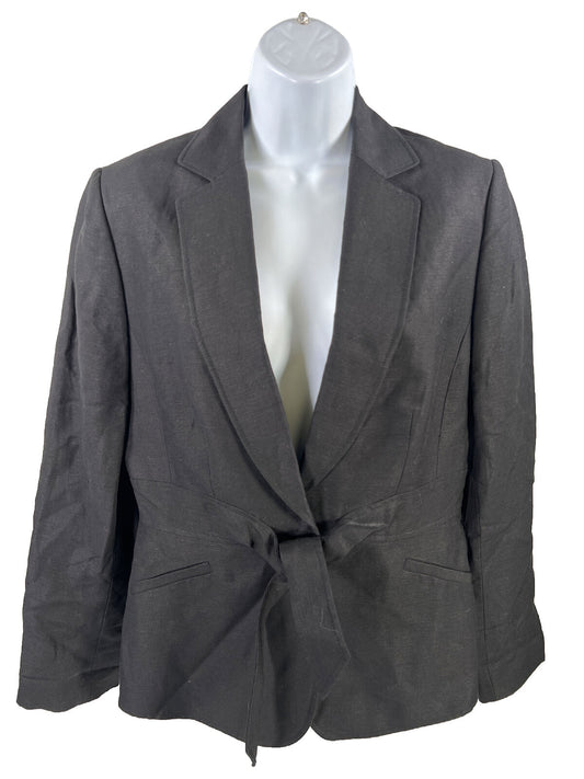 Tahari Women's Black Linen Blend Tie Front Blazer Jacket - 8