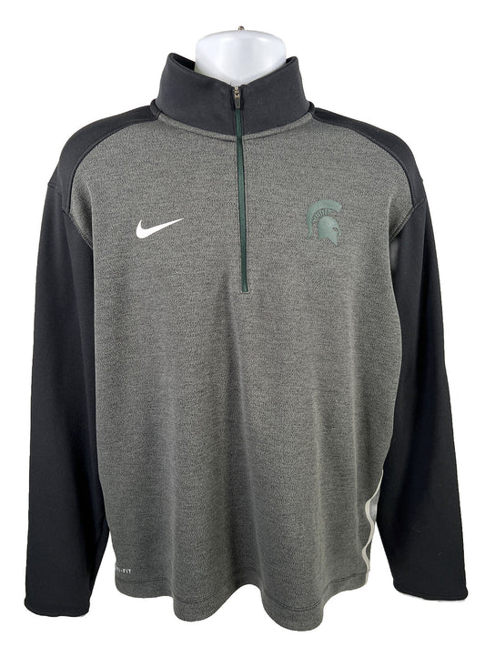 Nike Men's Gray/Green Michigan State  Dri-Fit Pullover Sweatshirt - L