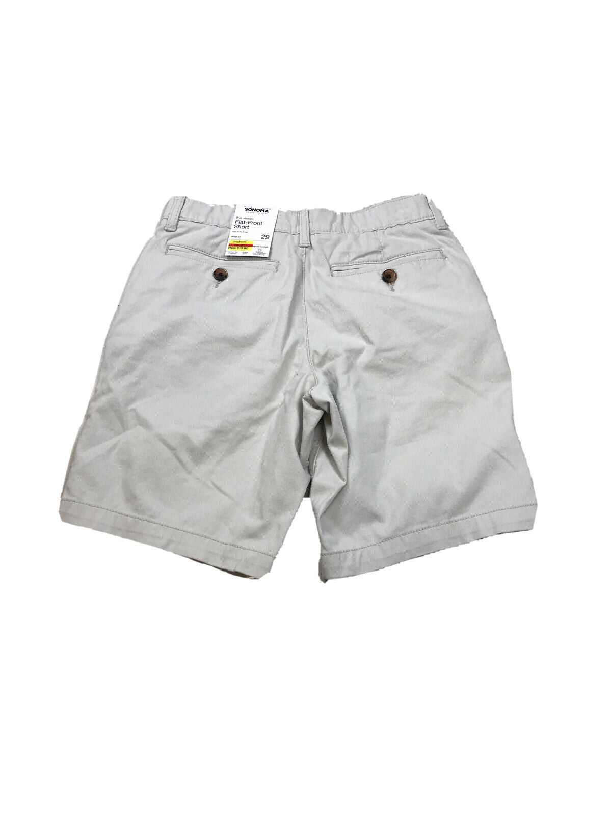 NUEVOS pantalones cortos chinos tipo chino con cintura elástica y parte delantera plana en color beige de Sonoma para hombre - 29