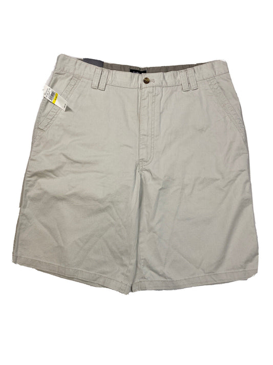 NUEVOS pantalones cortos clásicos de sarga de algodón beige de Van Heusen para hombre - 34