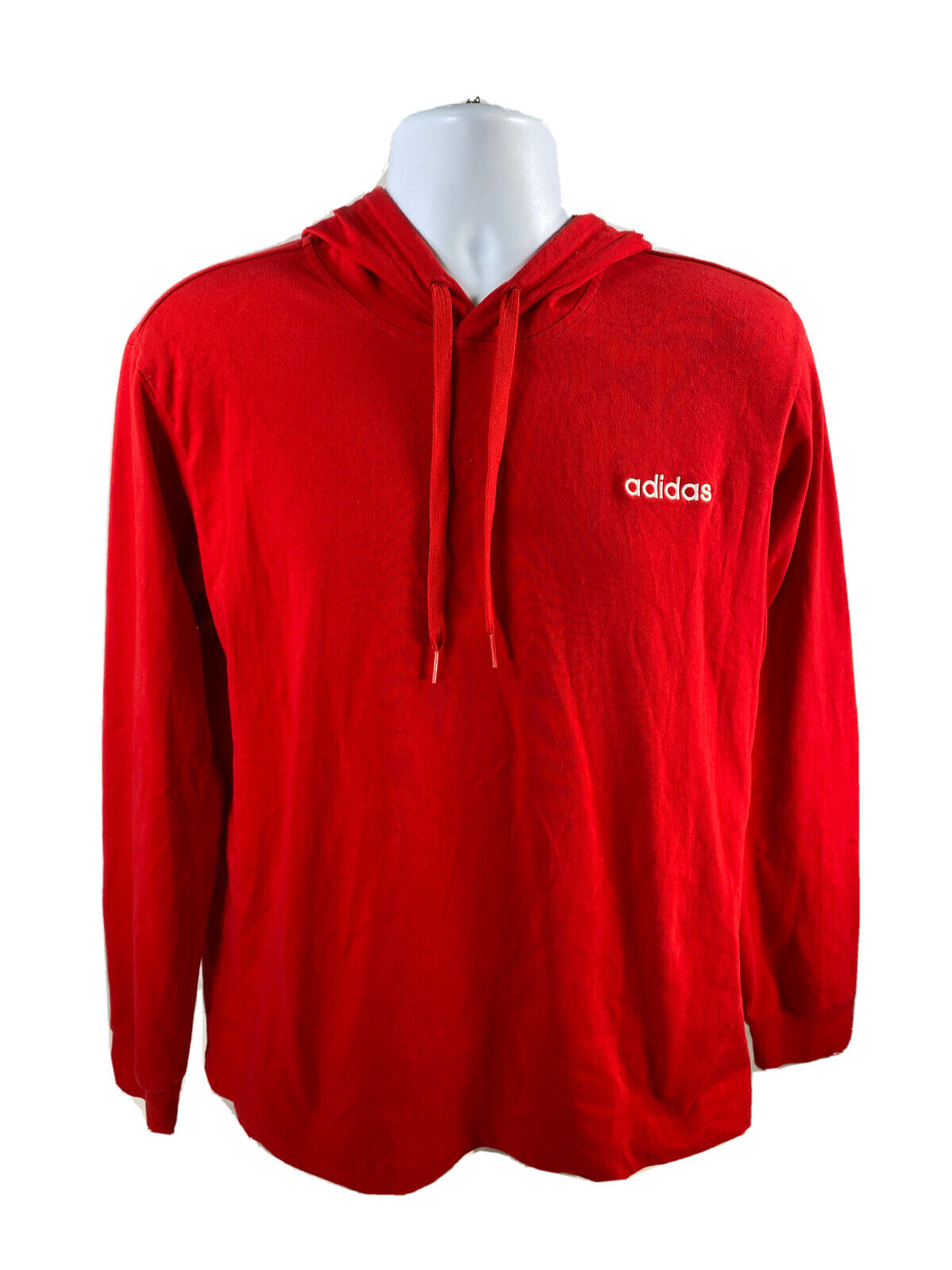 Adidas Men's Red Long Sleeve Lightweight Cotton Pullover Hoodie - L