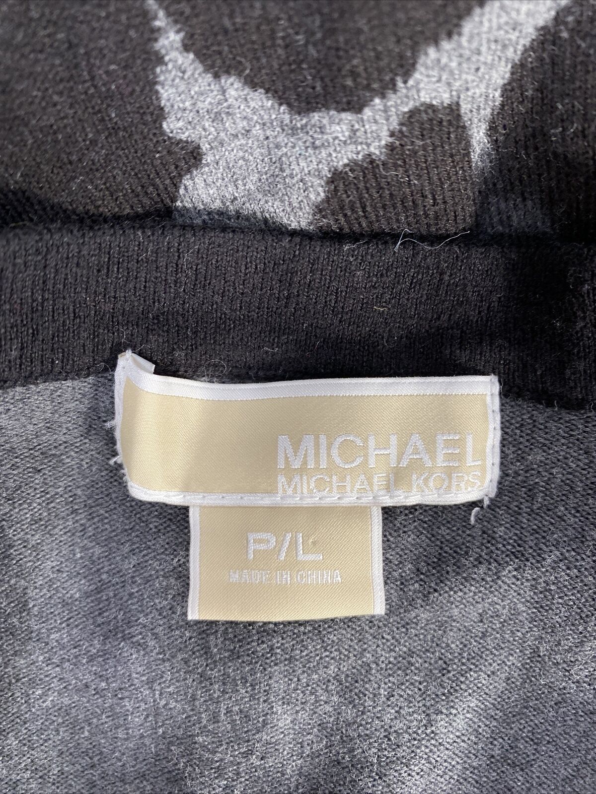 Michael Kors Women's Black/Gray Long Sleeve Button Up Cardigan - Petite L