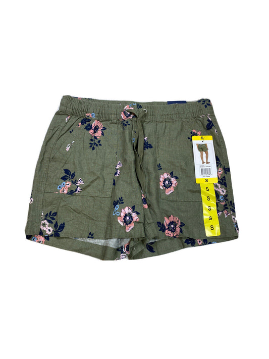 NUEVOS pantalones cortos casuales de mezcla de lino floral verde para mujer Nautica - S