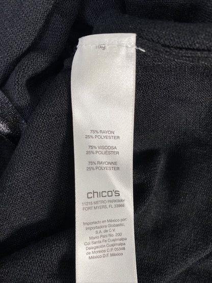 Chico's Camisa de punto negra de manga larga con cremallera trasera para mujer Talla 0/US S