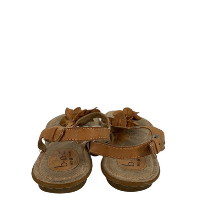 BOC Women's Tan Leather Floral Thong Slingback Sandals - 42 (US 10)