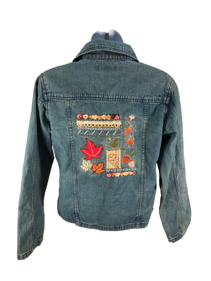 NEW North River Women's Blue Denim Embroidered Full Zip Jean Jacket Sz S