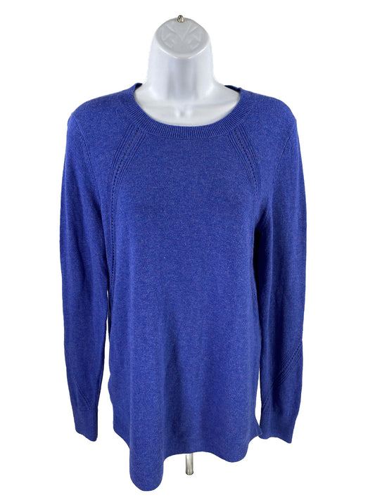 NEW LOFT Suéter de manga larga de punto fino de mezcla de lana azul para mujer - S