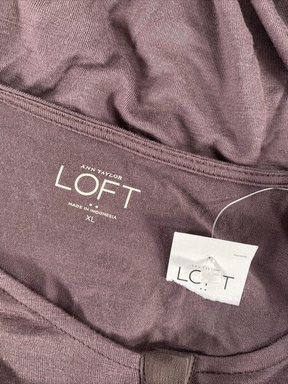 NEW LOFT Women's Purple/Brown Long Sheer Sleeve Button Front Blouse - XL