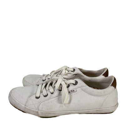 Taos Women's White Canvas  Star Burst Lace Up Low Top Sneakers - 9