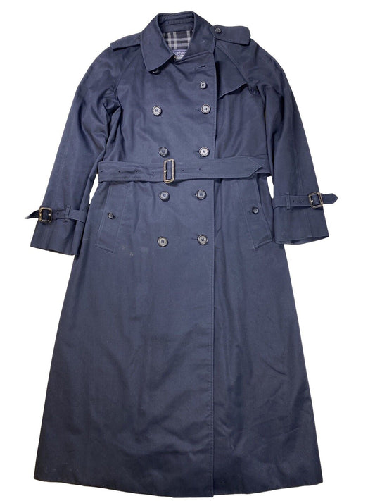Burberrys Women's Navy Blue Button Front Long Trench Coat - M