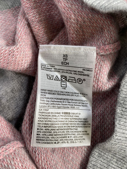 Banana Republic Pull en tricot à manches longues rayé gris/rose pour femme Sz XS