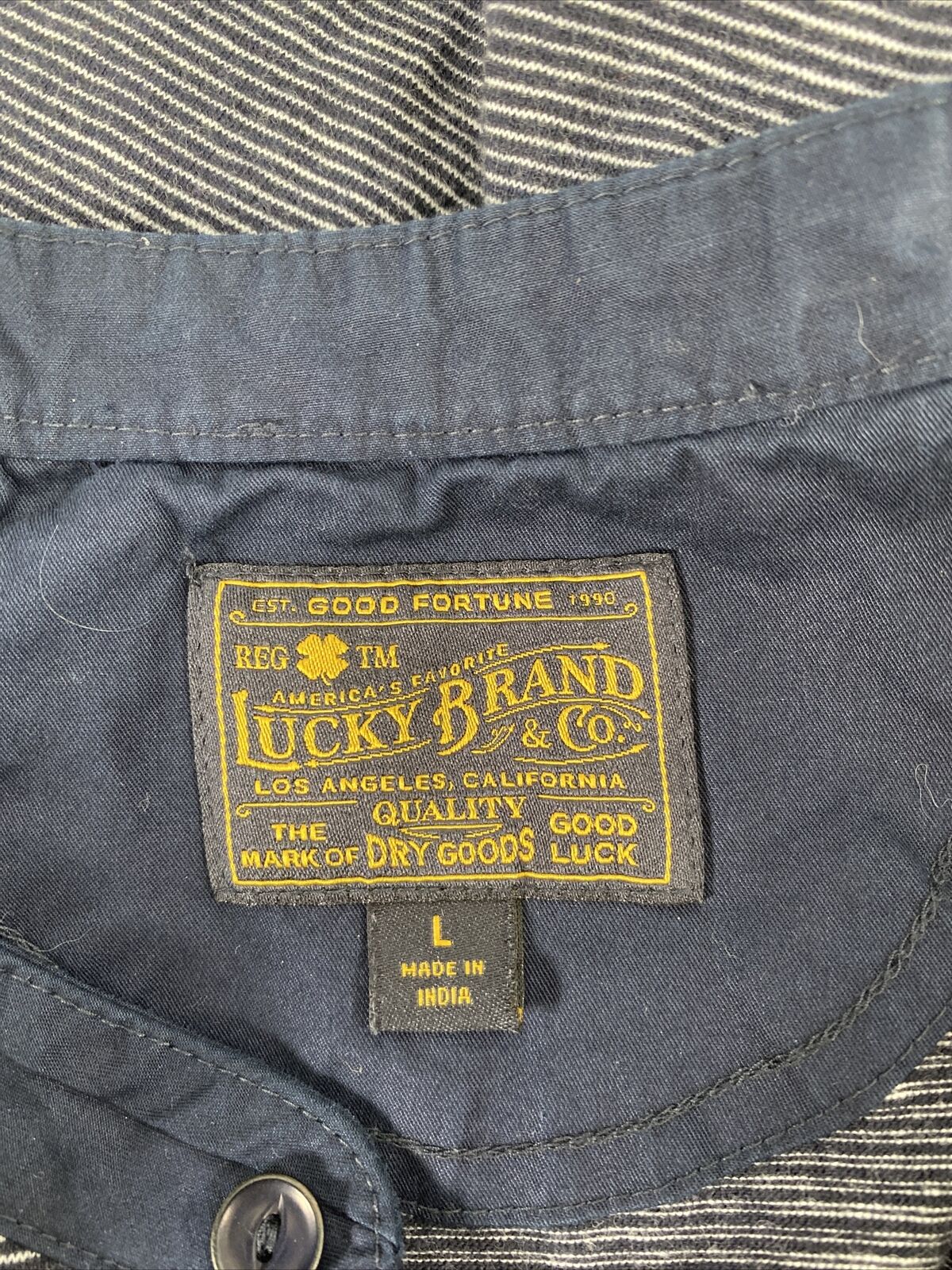 Lucky Brand Men's Blue Striped Long Sleeve Henley Shirt - L