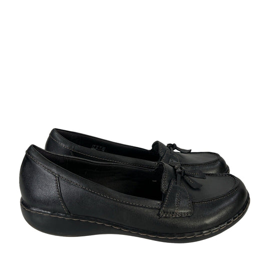 Clarks Collection Women's Black Leather Slip On Loafers - 9.5