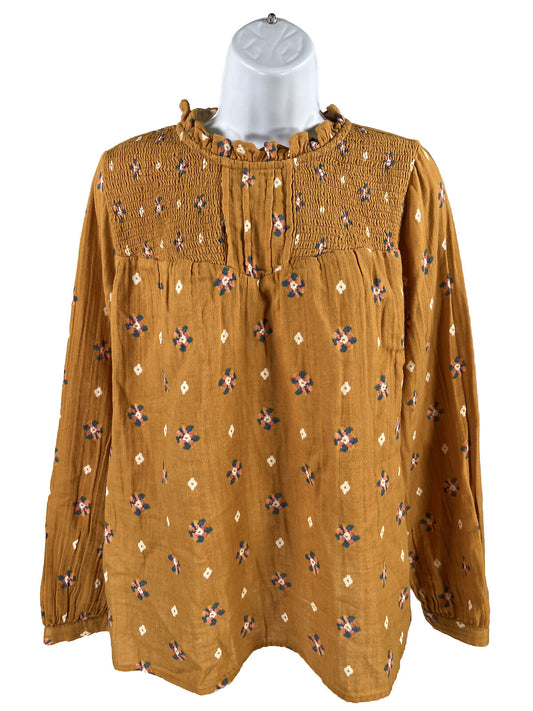 NUEVA camisa casual de manga larga floral dorada / marrón de Sonoma para mujer - M