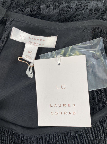 NUEVO Lauren Conrad Blusa negra con hombros descubiertos y encaje transparente para mujer -M