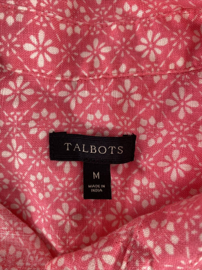 Talbots Women's Pink Linen Short Sleeve Button Up Tank Top - M