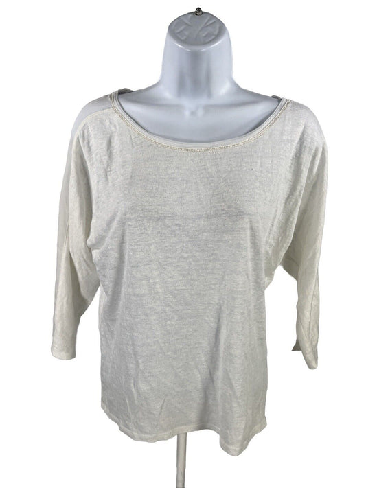 White House Black Market Women's White Sheer 3/4 Sleeve T-Shirt - XS