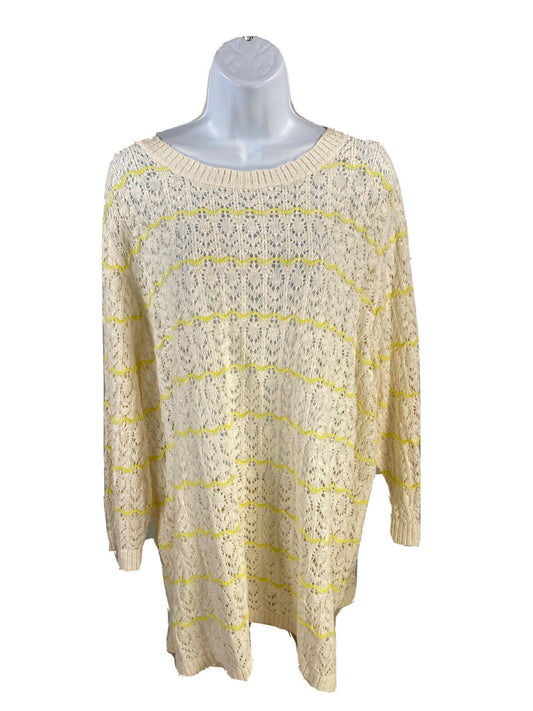 NUEVO suéter de manga larga de punto abierto blanco / amarillo de CJ Banks para mujer Sz Plus 3X