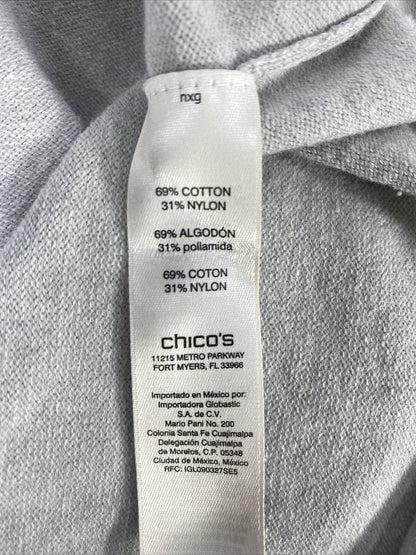 Chico's Suéter de manga larga con cuello de cuentas gris para mujer - 1/US M