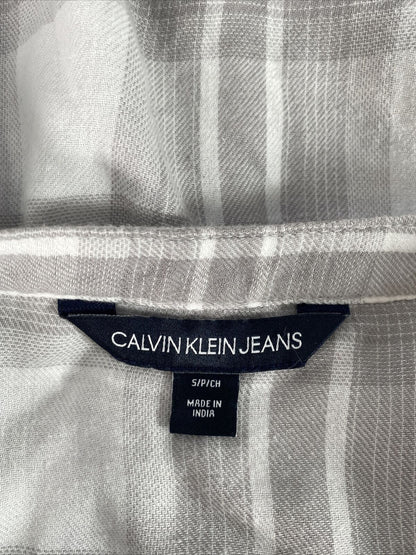 Calvin Klein Women's Gray Plaid Long Sleeve Button Up Shirt - S