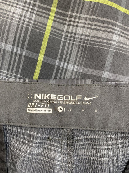 Nike Men's Gray/Yellow Dri-Fit Golf Athletic Shorts - 36