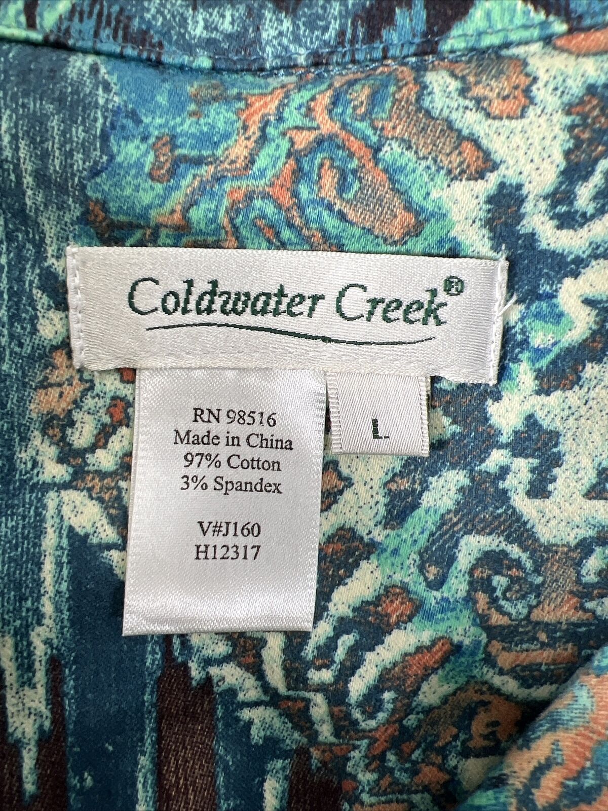 Coldwater Creek Top azul de manga larga con botones para mujer - L