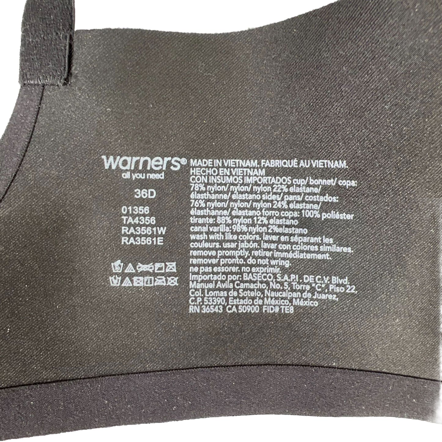 NEW Warners Women's Black Wireless T-Shirt Bra - 36D