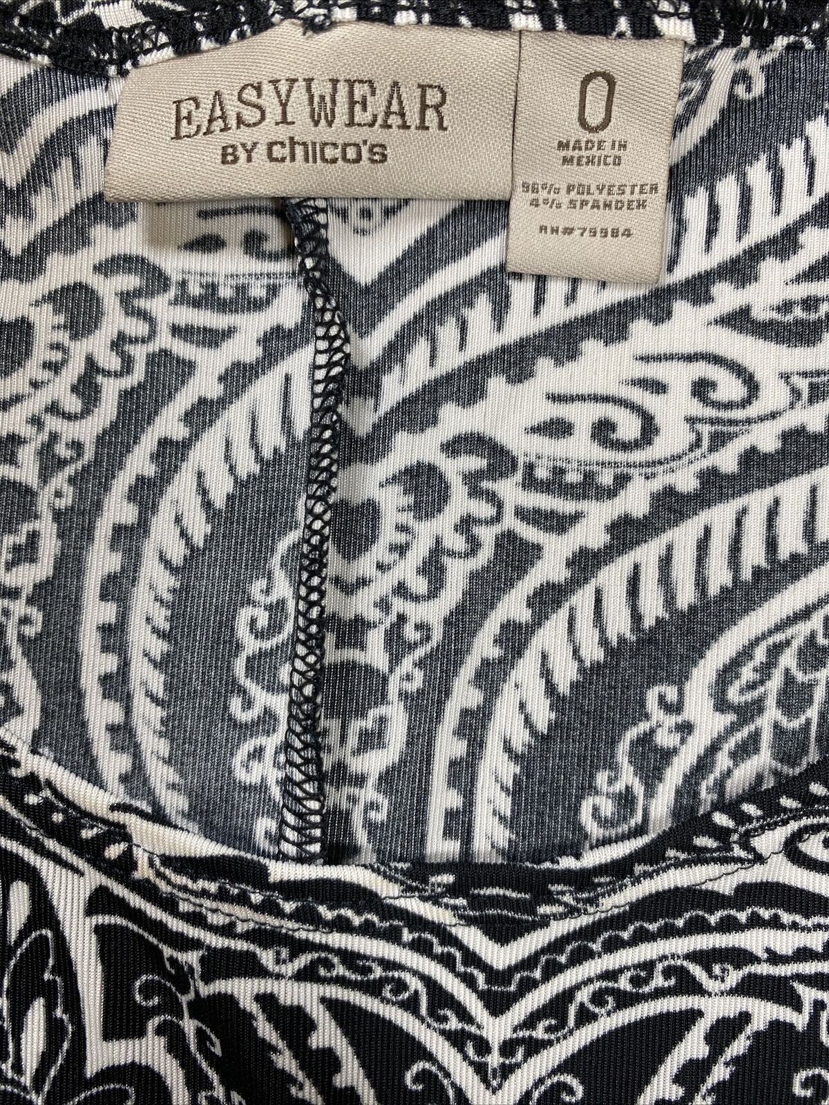 Easywear by Chico's Women's Black/White Sleeveless Shift Dress - 0 (US S)