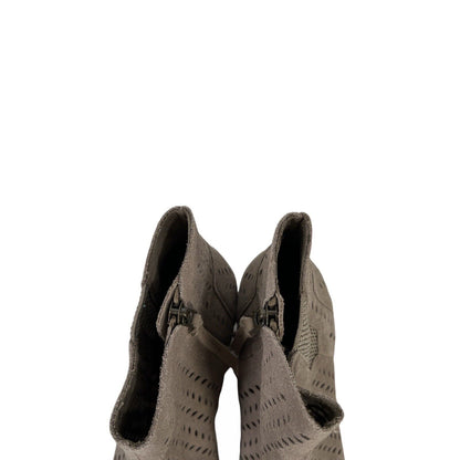 Toms Botines con tacón de bloque y punta abierta para mujer, color topo/gris, 7,5