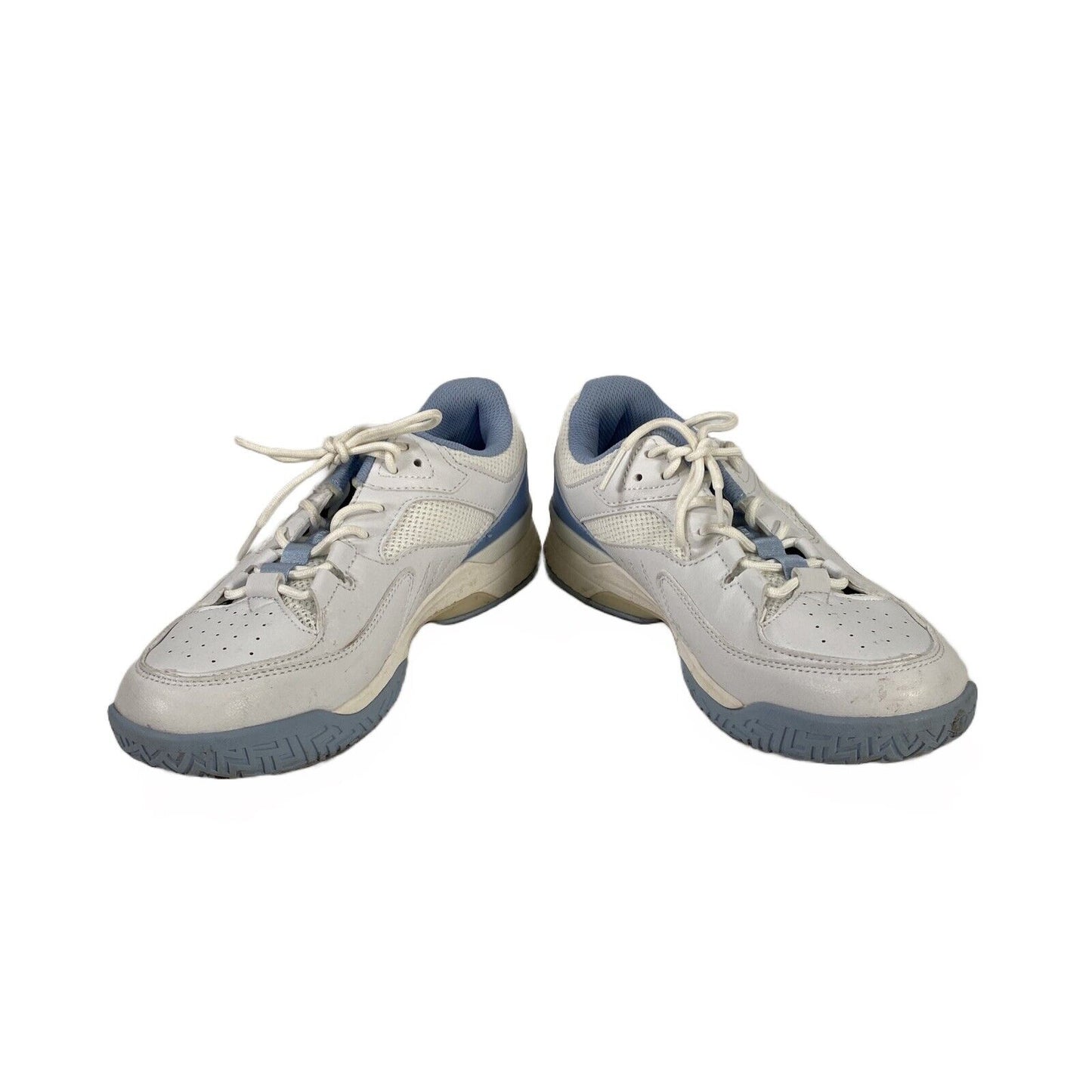 FitVille - Zapatos cómodos para caminar con cordones, color blanco y azul, para mujer, 8 de ancho