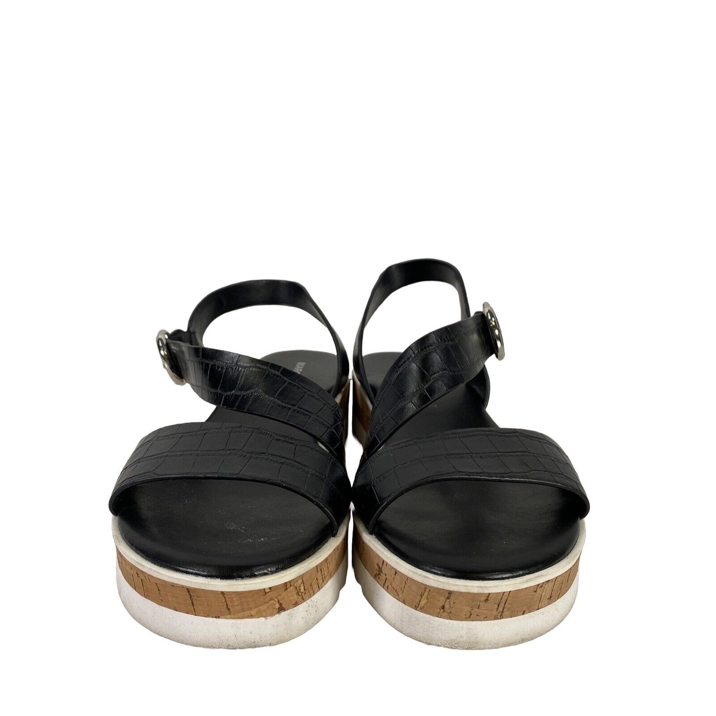 Marc Fisher Women's Black Synthetic Strappy Cork Platform Sandals - 9 M