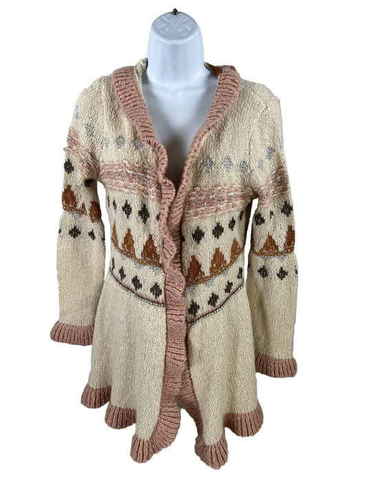 Matilda Jane Women's Ivory/Pink Knit Cardigan Sweater - S