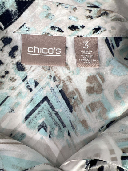 Chico's Camisa de manga larga con botones para mujer, color azul y blanco, 3/US XL