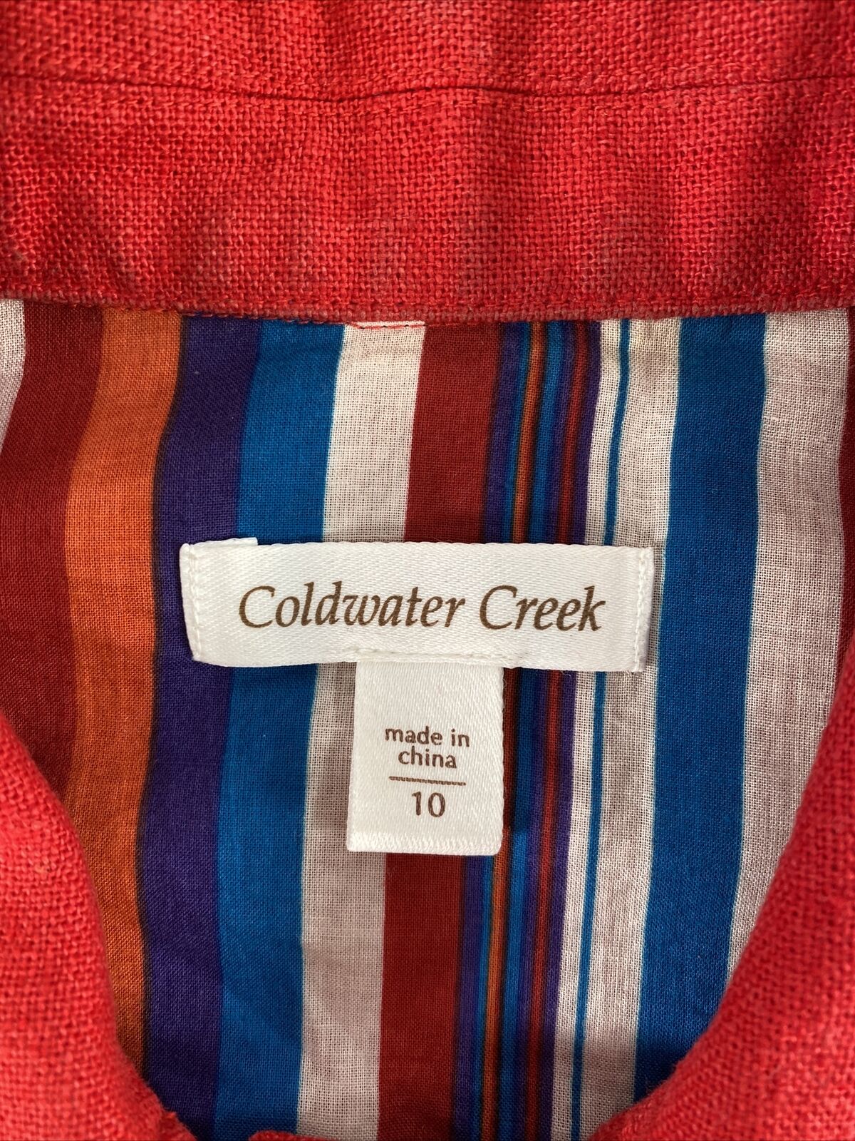 Coldwater Creek Women's Red Linen Short Sleeve Button Up Jacket - 10