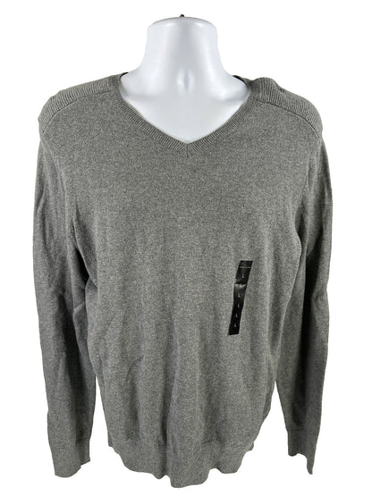 NUEVO Suéter gris de manga larga con cuello en V de Marc Anthony para hombre - L