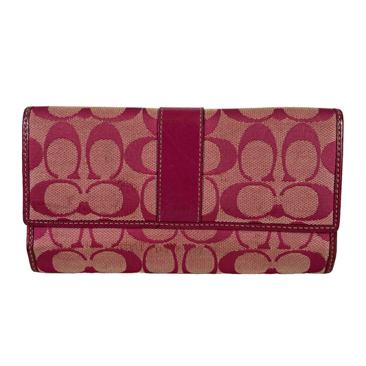 Coach Pink Signature Fabric Trifold Large Wallet w/ ID Window