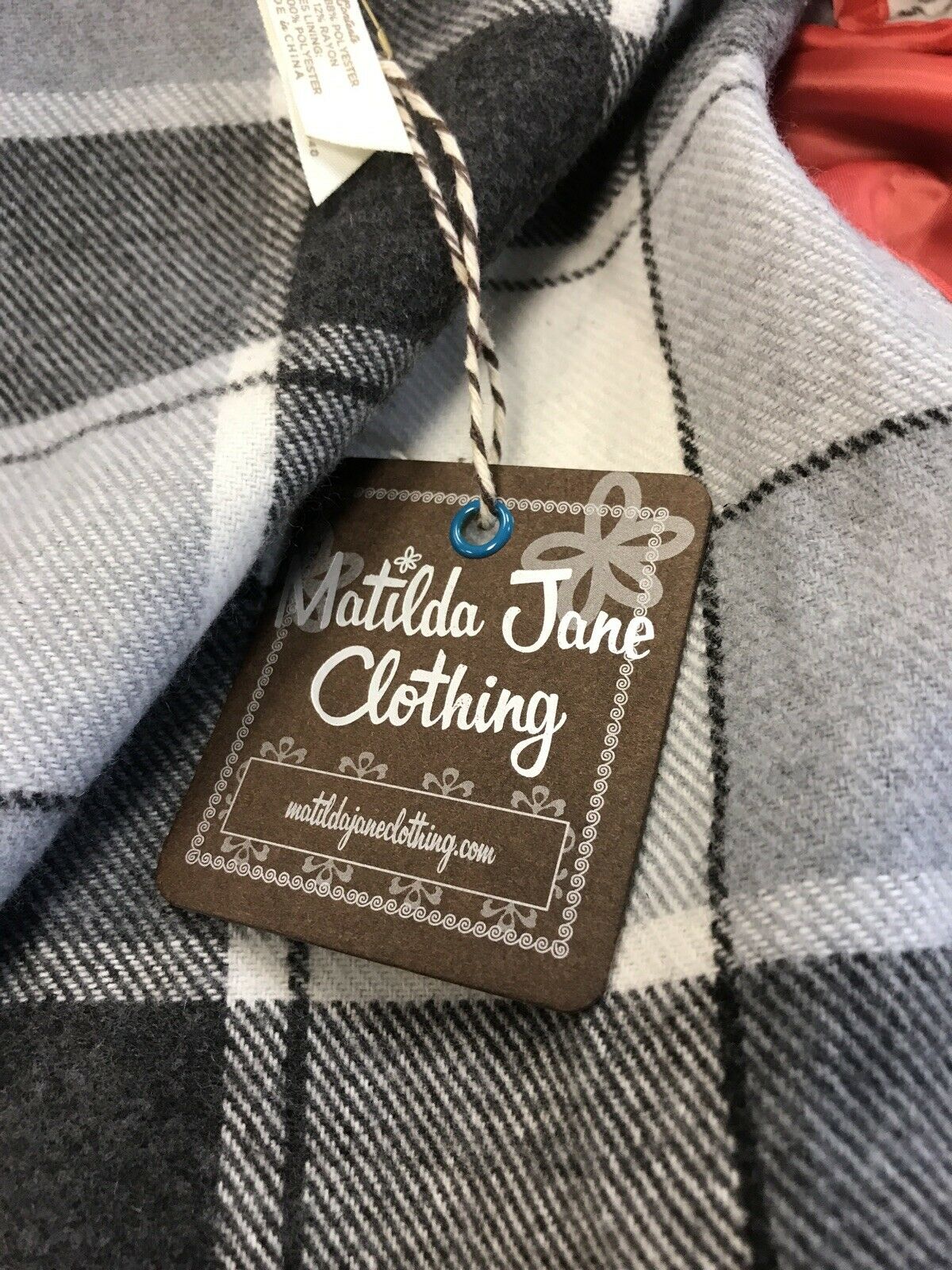 NEW Matilda Jane Women's Gray/White Plaid Check It Twice Tie Jacket Sz XS