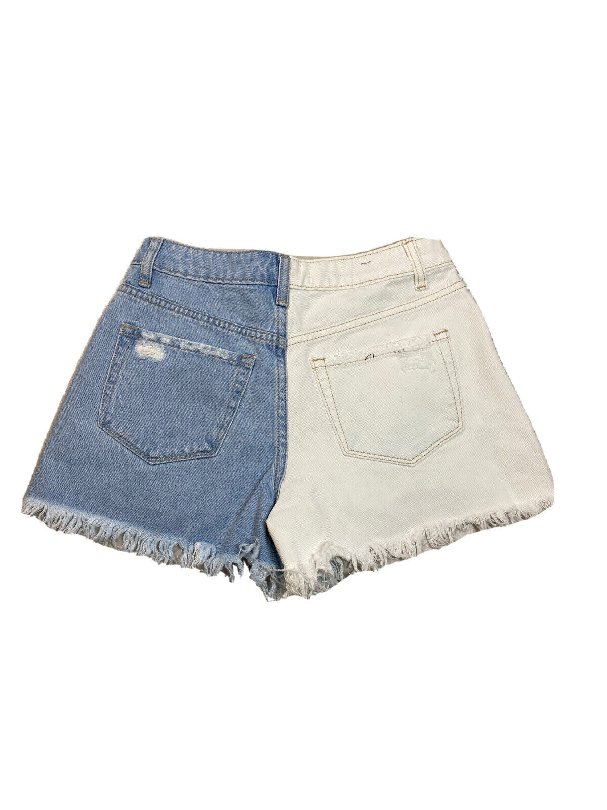 NUEVOS pantalones cortos recortados de mezclilla azul y blanco con bloques de color Vervet para mujer - XS