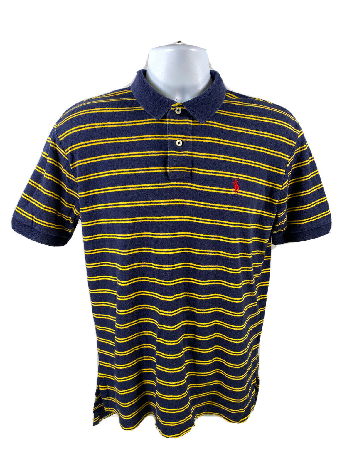 Polo by Ralph Lauren Men's Blue/Yellow Striped Short Sleeve Polo - M