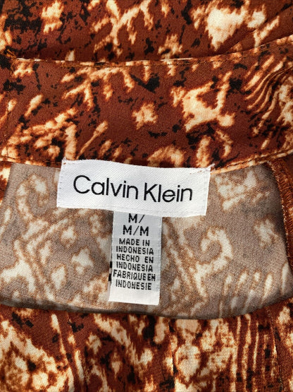 Calvin Klein Women's Orange Polyester Cap Sleeve Blouse Top - M