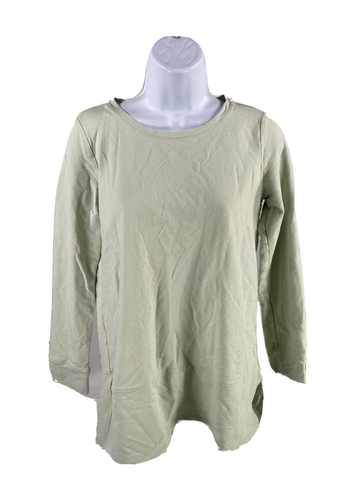 J. Jill Pure Women's Light Green Terry Split Hem Long Sleeve Shirt - XS