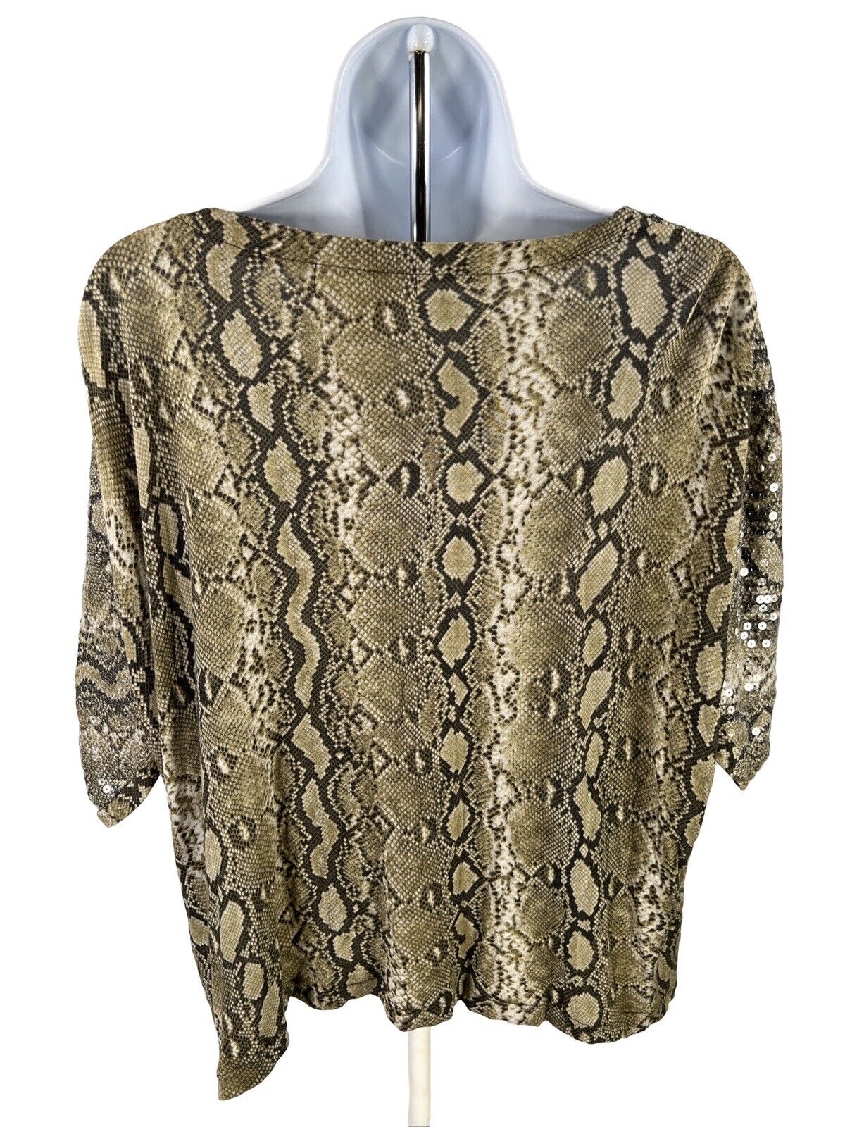 Michael Kors Women's Snake Print Sequin Short Sleeve Top - L